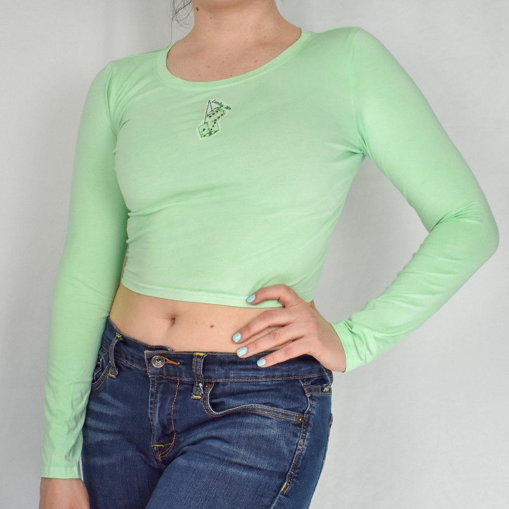 Lucky Me Green Cropped Long Sleeve Tee